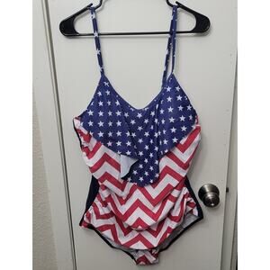 Blooming Jelly Womens One Piece Swimwear Slimming Ruffle Patriotic Swimsuit 3XL